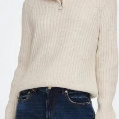 Only Trui Onlleise Freya Ls Zip High Neck Pullover 15268818 Birch/melange Dames Maat - L