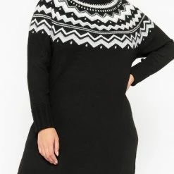 LOLALIZA Rechte Trui-jurk - Zwart - Maat M -Dameskleding Verkoop 440x840