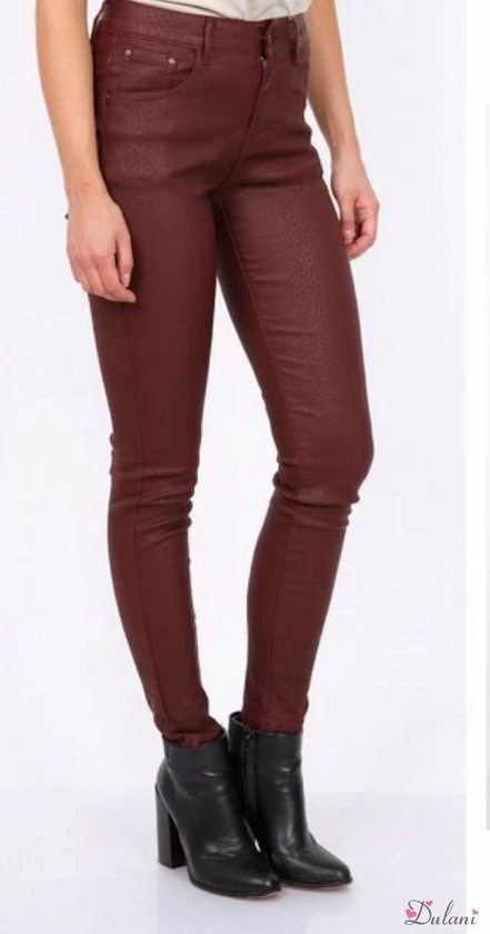 Merkloos Broek Dulani Hoge Taille Lederlook Wine 1 Merkloos Broek Dulani Hoge Taille Lederlook Wine