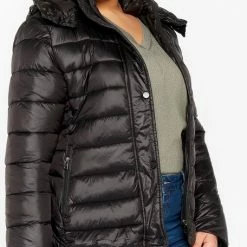 LOLALIZA Korte Gewatteerde Jas Met Capuchon - Zwart - Maat S