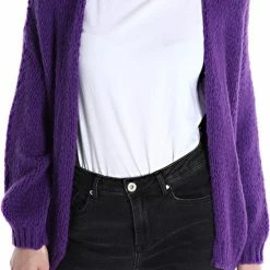 Merkloos Knitwear, Grof Gebreid Kort Vest Zoë, Vest Met Lange Mouwen, Violet