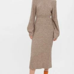 Vero Moda Jurk Vmangalina Ls O-neck 7/8 Knit Dress 10275389 Cobblestone Dames Maat - XL