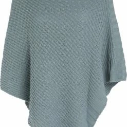 Knit Factory Nicky Gebreide Dames Poncho - Stone Green - One Size - Met Opstaande Kraag