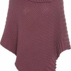 Knit Factory Nicky Gebreide Dames Poncho - Stone Red - One Size - Met Opstaande Kraag