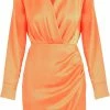 Marcez Satin Wrap Dress Orange