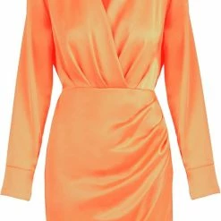 Marcez Satin Wrap Dress Orange