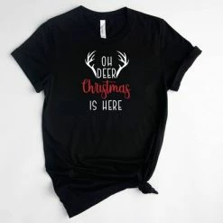 BELLA+CANVAS Lykke | Oh Deer Christmas Is Here T-Shirt |Mannen - Vrouwen - Unisex | Katoen | Zwart | Maat XXL