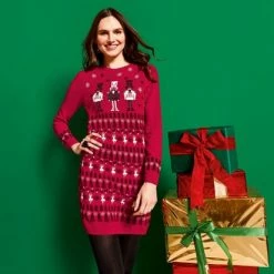 Merkloos AG Dames Kerstjurk - Rood - Maat S