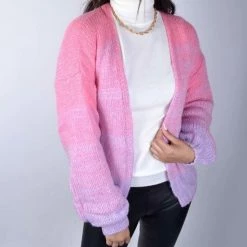 Merkloos Dik Gebreide Dames Vest Roze One Size