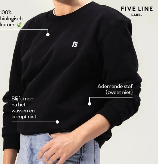 FIVE LINE LABEL - Basic Trui Zwart - Dames - Biologisch Katoen - Oversized Fit - Maat XS/S 4 FIVE LINE LABEL - Basic Trui Zwart - Dames - Biologisch Katoen - Oversized Fit - Maat XS/S - Afbeelding 4