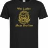 Merkloos Zwart WK 2022 Voetbal T-shirt Met “ Niet Lullen Maar Brullen “ Print Goud Maat XXL