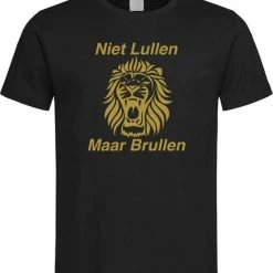 Merkloos Zwart WK 2022 Voetbal T-shirt Met “ Niet Lullen Maar Brullen “ Print Goud Maat XXL