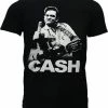 POPMERCH Johnny Cash Middle Finger T-Shirt Zwart - Officiële Merchandise