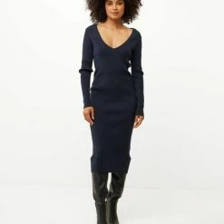 Mexx Dames V-neck Gebreide Jurk Navy -Dameskleding Verkoop 550x665