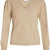 Vila Trui Viril V-neck L/s Cable Knit Top 14076024 Natural Melange Dames Maat - M