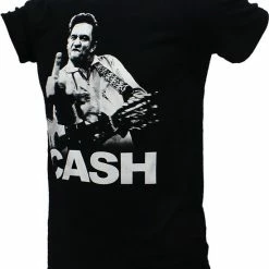 POPMERCH Johnny Cash Middle Finger T-Shirt Zwart - Officiële Merchandise -Dameskleding Verkoop 550x676