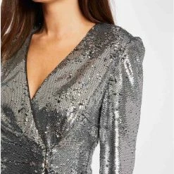 Sam Denim Wrap Dress With Sequins 222-Rbling "Color: Silver","Size: 44" -Dameskleding Verkoop 550x711 32