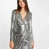 Sam Denim Wrap Dress With Sequins 222-Rbling "Color: Silver","Size: 44"