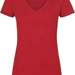 Fruit Of The Loom Basic V-hals T-shirt Katoen Rood Voor Dames - Dameskleding T-shirt Rood S (36)
