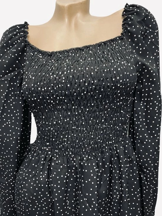 Merkloos Dames Midi Jurk Met Stipjes L/XL Zwart 2 Merkloos Dames Midi Jurk Met Stipjes L/XL Zwart - Afbeelding 2