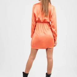 Marcez Satin Wrap Dress Orange -Dameskleding Verkoop 550x735 3