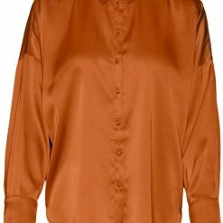 Vero Moda VMCHRISTINA L/S SATIN SHIRT EXP Dames Shirt Burnt Orange - Maat S