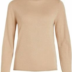 Vila T-shirt Vianta New Rollneck L/s Knit Glitter Top 14080990 Sesamelight Gold Dames Maat - M