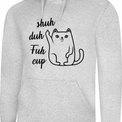 Logostar Hooded Sweater - Met Capuchon - Casual Hoodie - Lifestyle Hoody - Workout Sweater - Chill Sweater - Kat - Cat - Heather Grey - Shuh Duh Fuh Cup - Maat M