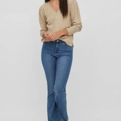 Vila Trui Viril V-neck L/s Cable Knit Top 14076024 Natural Melange Dames Maat - L -Dameskleding Verkoop 550x784 10