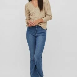 Vila Trui Viril V-neck L/s Cable Knit Top 14076024 Natural Melange Dames Maat - M -Dameskleding Verkoop 550x784 7