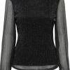 Only T-shirt Onlmiana L/s Plisse Glitter Top Jrs 15279232 Black Dames Maat - L