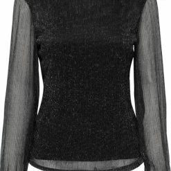 Only T-shirt Onlmiana L/s Plisse Glitter Top Jrs 15279232 Black Dames Maat - L