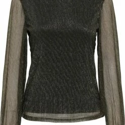 Only T-shirt Onlmiana L/s Plisse Glitter Top Jrs 15279232 Black/gold Metal Dames Maat - S