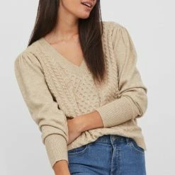 Vila Trui Viril V-neck L/s Cable Knit Top 14076024 Natural Melange Dames Maat - M -Dameskleding Verkoop 550x807 5