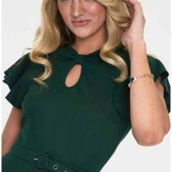 Voodoo Vixen Korte Jurk -S- Front Twist Fluffer Sleeve Groen -Dameskleding Verkoop 550x810 15