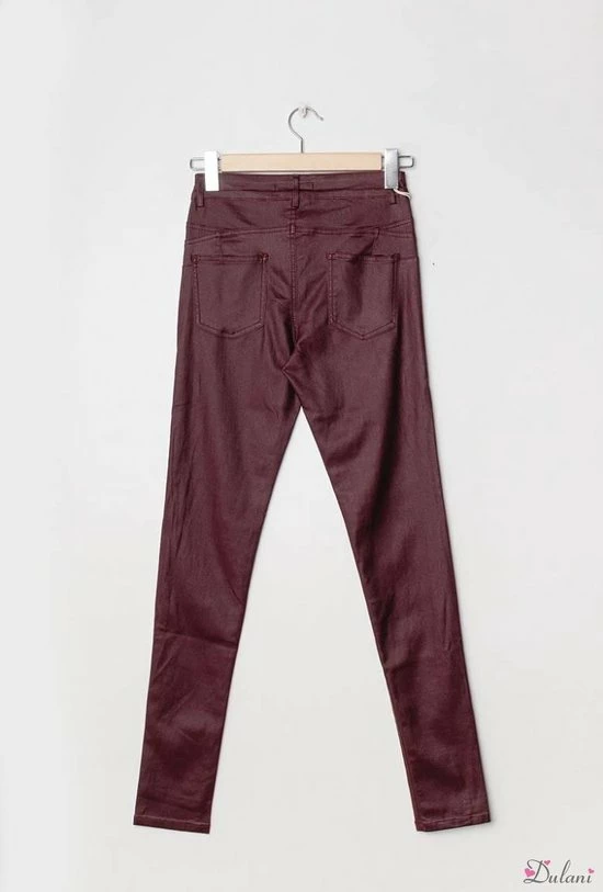 Merkloos Broek Dulani Hoge Taille Lederlook Wine 2 Merkloos Broek Dulani Hoge Taille Lederlook Wine - Afbeelding 2
