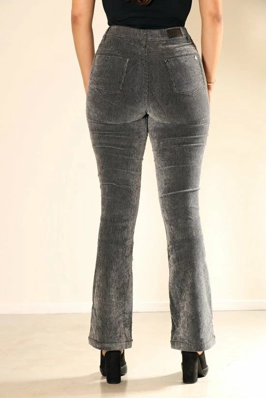 New Star Dames Flare Broek - Florence - Zwart/grijs Ribstof - Dames Corduroy Broek - L33 - Maat 34 2 New Star Dames Flare Broek - Florence - Zwart/grijs Ribstof - Dames Corduroy Broek - L33 - Maat 34 - Afbeelding 2