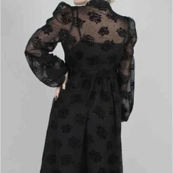 Voodoo Vixen Flare Jurk -XS- Blanca Chiffon Rose Flocking Zwart -Dameskleding Verkoop 550x822 4