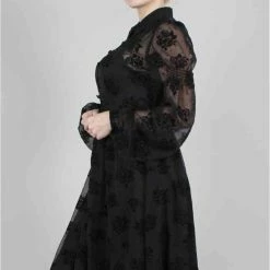 Voodoo Vixen Flare Jurk -XS- Blanca Chiffon Rose Flocking Zwart -Dameskleding Verkoop 550x822 5