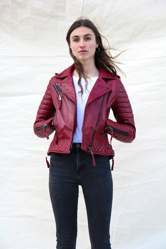 GILL'S STILETTO RED - Dames Leren Jas - Biker Jack - 100% Lamsleer - Rood 3 GILL'S STILETTO RED - Dames Leren Jas - Biker Jack - 100% Lamsleer - Rood - Afbeelding 3