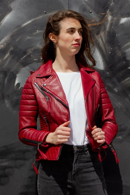 GILL'S STILETTO RED - Dames Leren Jas - Biker Jack - 100% Lamsleer - Rood 6 GILL'S STILETTO RED - Dames Leren Jas - Biker Jack - 100% Lamsleer - Rood - Afbeelding 6