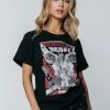 Colourful Rebel Burning Roses T-shirt Zwart Dames - Organisch Katoen - S