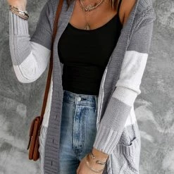 Merkloos Lange Gebreide Vest Dames - Colorblock - Knoopsluiting - Vester - Maat S