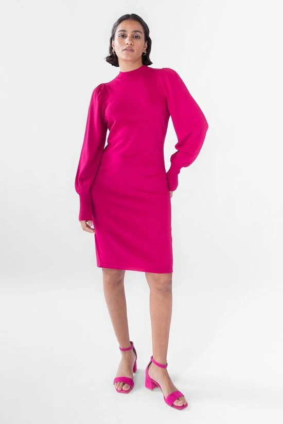 Sissy Boy Sissy-Boy - Roze Gebreide Jurk Met Pofmouwen 1 Sissy Boy Sissy-Boy - Roze Gebreide Jurk Met Pofmouwen