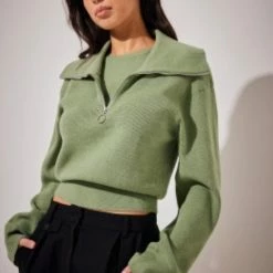 NA-KD Half Zip Layered Knitted Sweater Dames Trui - Maat S