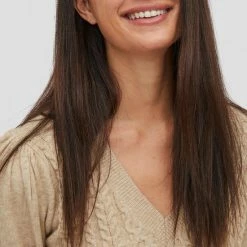 Vila Trui Viril V-neck L/s Cable Knit Top 14076024 Natural Melange Dames Maat - M -Dameskleding Verkoop 550x825 353