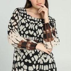 Cassis Korte Plisséjurk Met Grafische Print -Dameskleding Verkoop 550x825 477